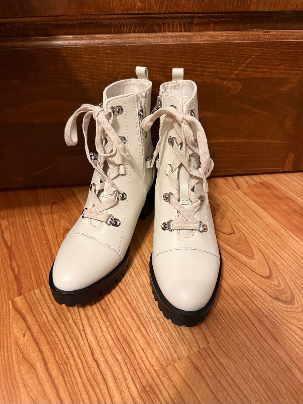 Karl Lagerfeld Cream Lace-Up Chunky Sole Boots